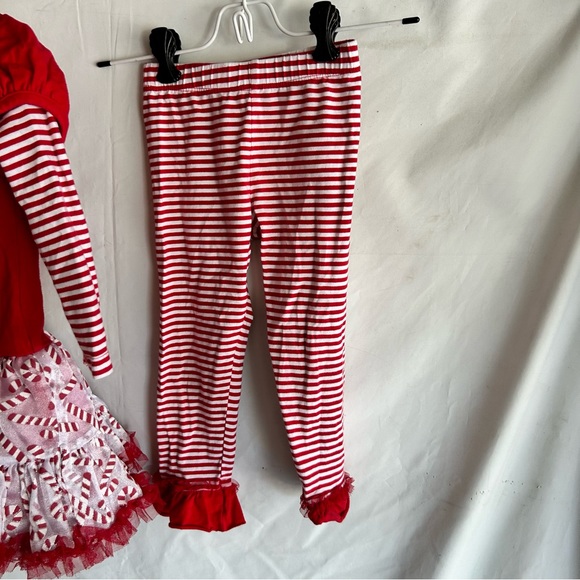 Rare, Too! Christmas Candy Cane Red and White 2-pc Dress & Leggings | Size 3T - Picture 6 of 16